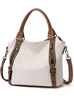 Women's Beige Vegan Leather Soft Handbag Purses Tote Fashion Crossbody Bags